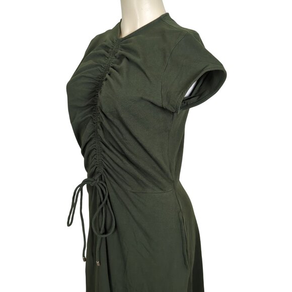 eShakti cap sleeve Ruched drawstring‎ Cotton Jersey dark olive green dress 14 - Picture 8 of 16